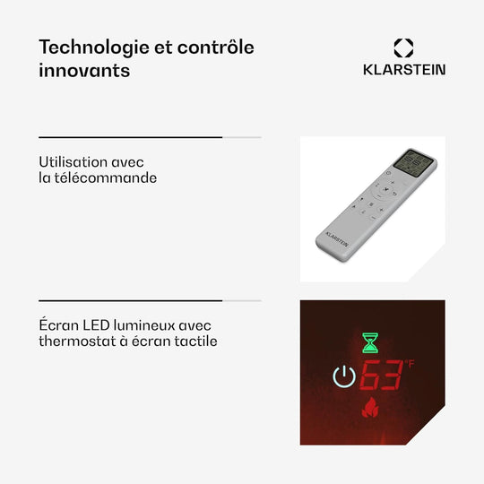 Cheminée électrique Klarstein Galeras Smart Effet de Flamme Murale 1800 W LED Réaliste