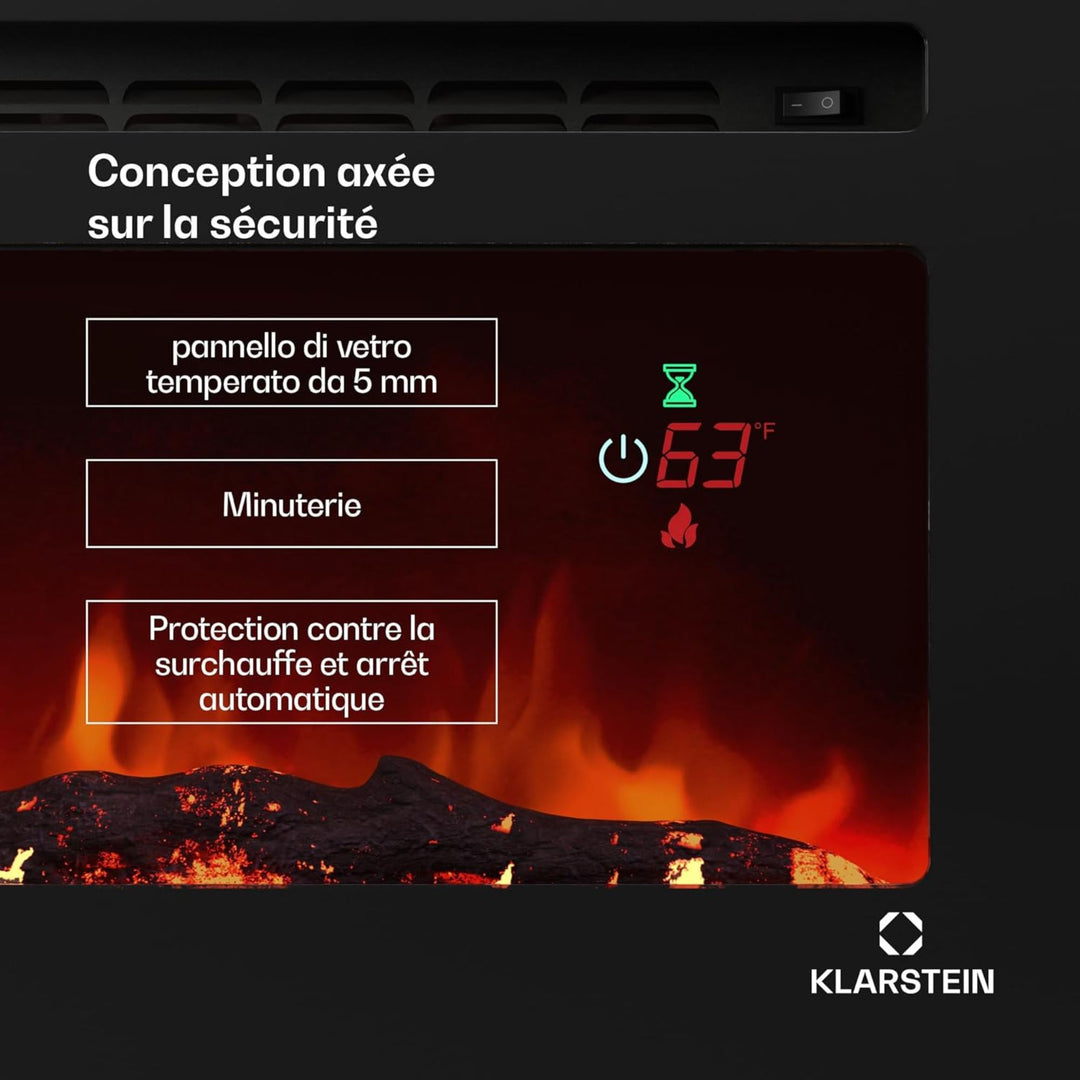 Cheminée électrique Klarstein Galeras Smart Effet de Flamme Murale 1800 W LED Réaliste