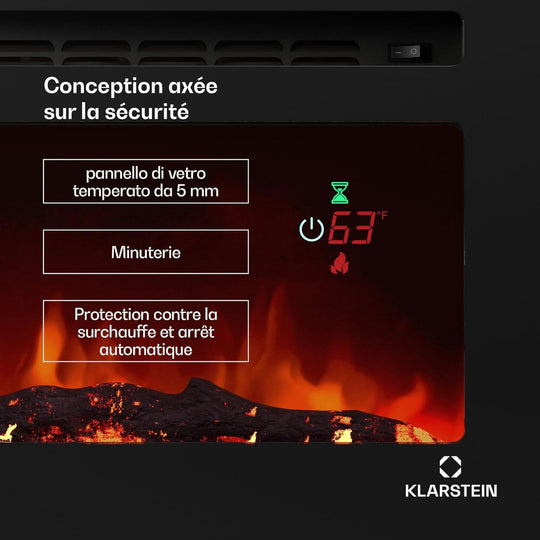 Cheminée électrique Klarstein Galeras Smart Effet de Flamme Murale 1800 W LED Réaliste