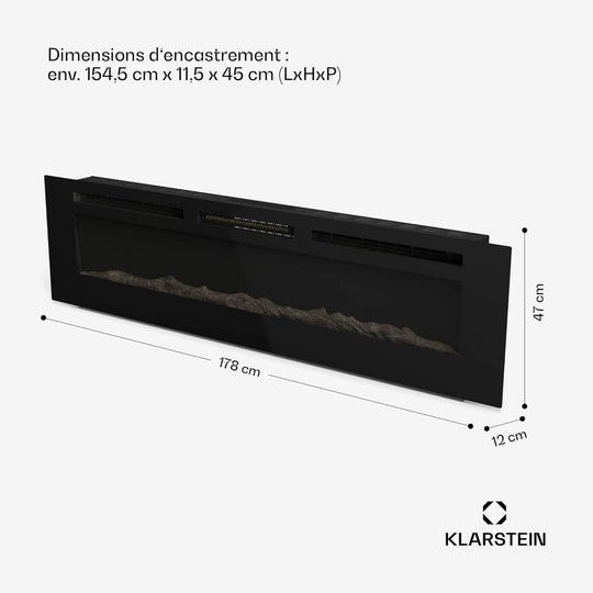 Cheminée électrique Klarstein Galeras Smart Effet de Flamme Murale 1800 W LED Réaliste