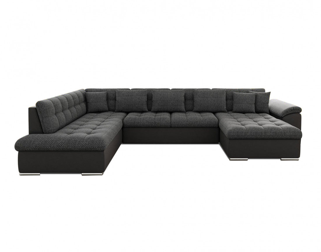 Canapé panoramique d'angle gauche XX BESTMOBILIERL convertible avec coffre 7 places - noir / gris — photo produit