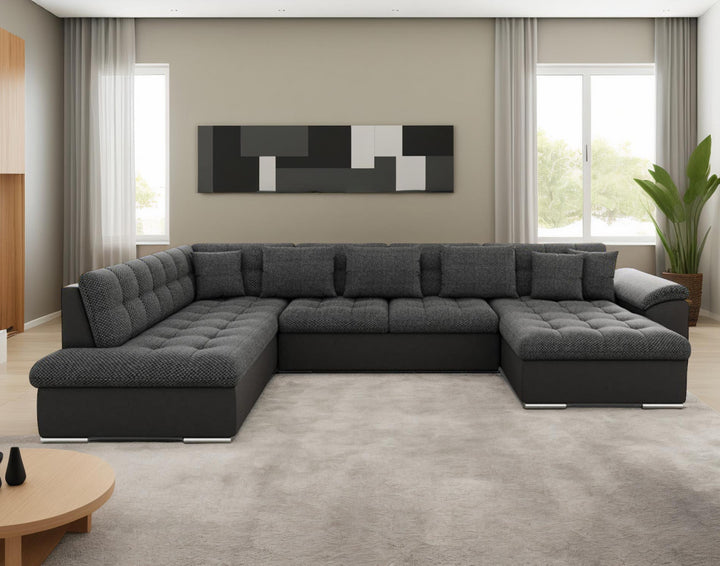 Canapé panoramique d'angle gauche XX BESTMOBILIERL convertible avec coffre 7 places - noir / gris