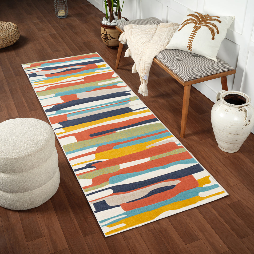 Tapis de Couloir Scandinave Moderne Multicolore/Orange Houston