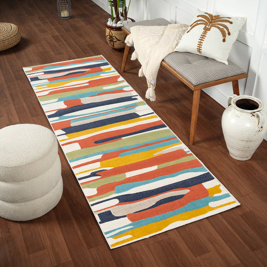 Tapis de Couloir Scandinave Moderne Multicolore/Orange Houston