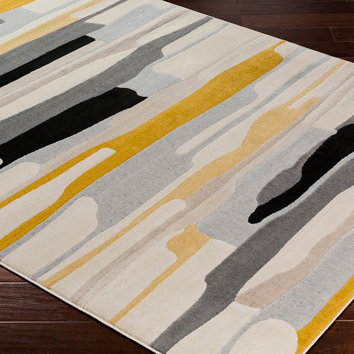 Tapis de couloir SURYA Houston pop, motif bandes moutarde, gris et noir, vue 10