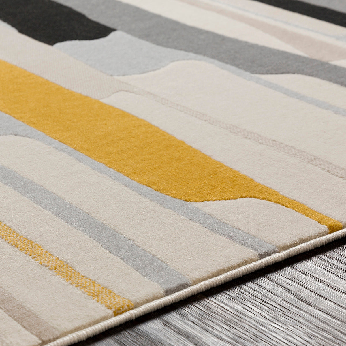 Tapis de couloir SURYA Houston pop, motif bandes moutarde, gris et noir, vue 3