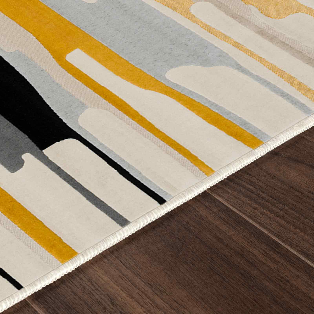 Tapis de couloir SURYA Houston pop, motif bandes moutarde, gris et noir, vue 9