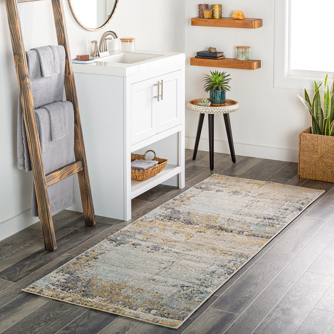 Tapis de Couloir Abstrait Moderne Multicolore/Bleu Seattle