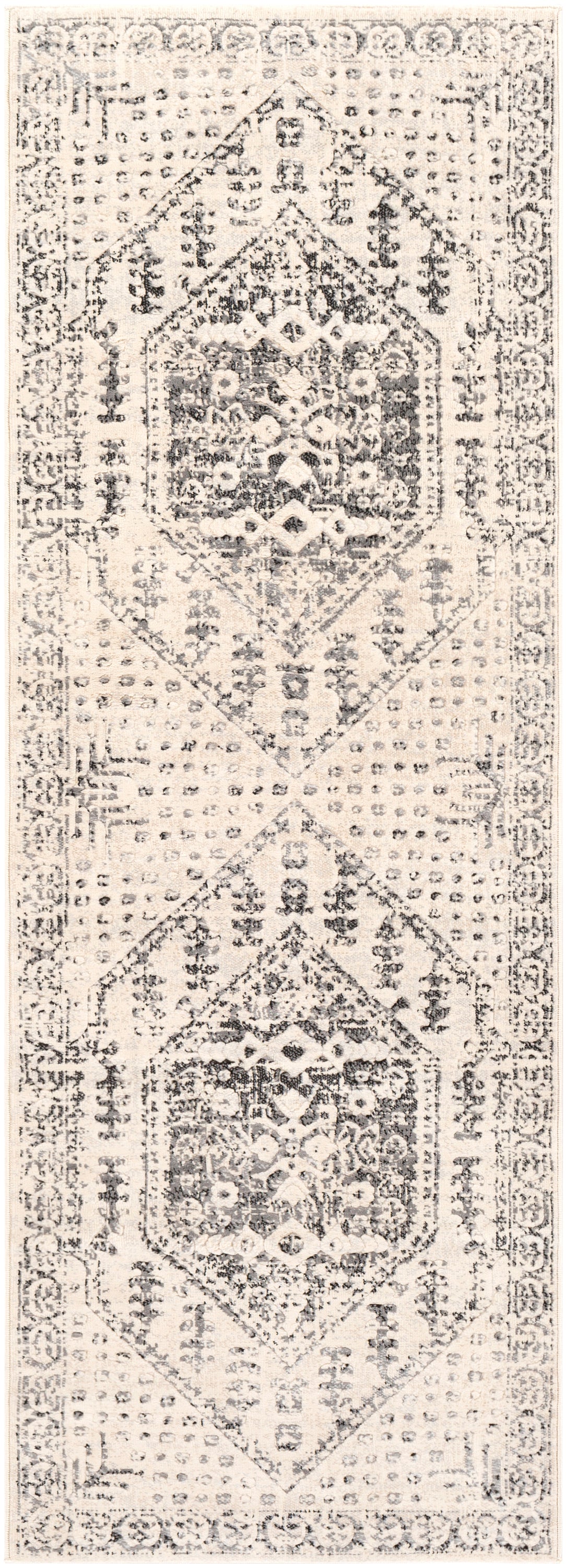 Tapis de couloir SURYA Nephi oriental vintage, médaillons anthracite sur fond beige clair, vue 2