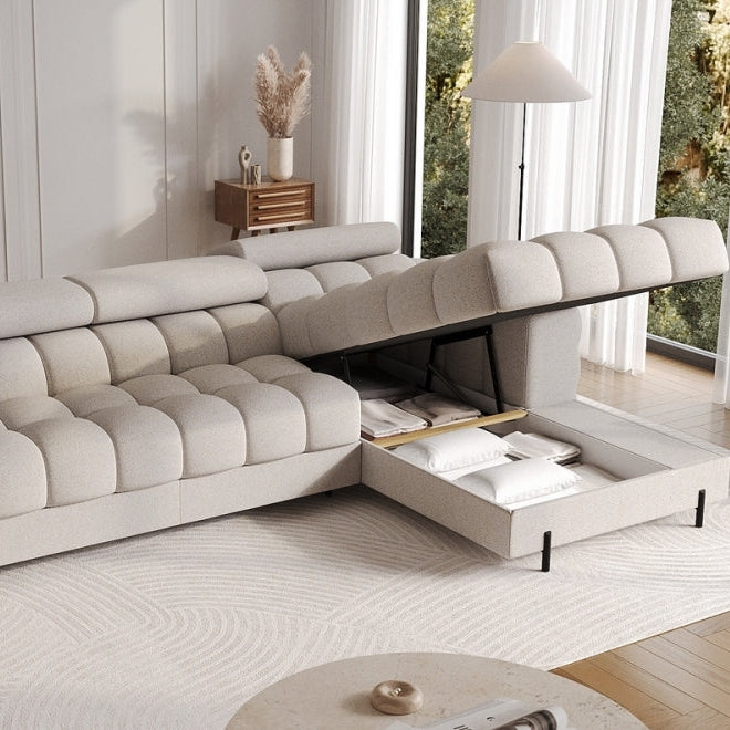 Canapé convertible d'angle droit LES TENDANCES Kate 4 places en tissu beige