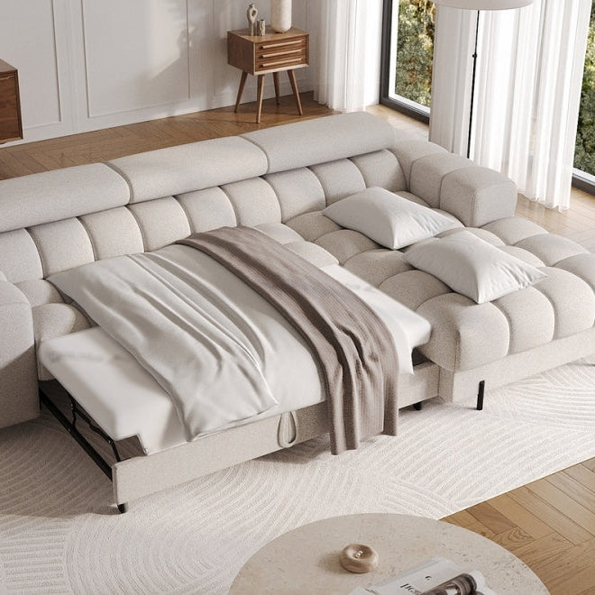 Canapé convertible d'angle droit LES TENDANCES Kate 4 places en tissu beige