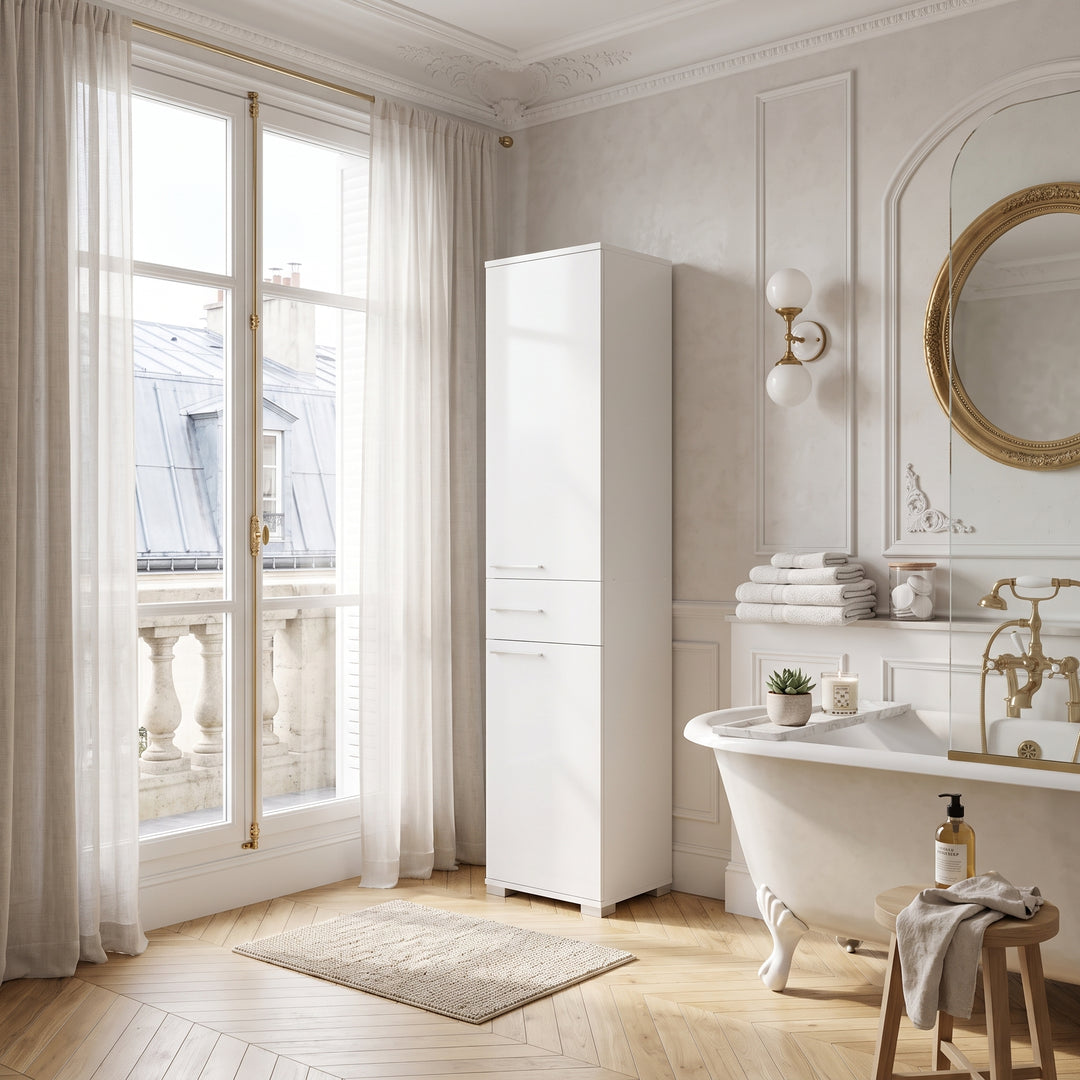 Colonne de rangement VENTE-UNIQUE Lika blanche 45cm 2 portes — en situation