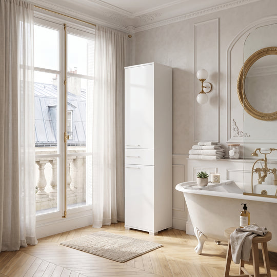 Colonne de rangement VENTE-UNIQUE Lika blanche 45cm 2 portes — en situation