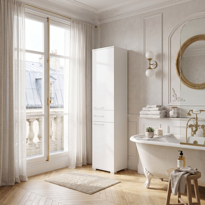 Colonne de rangement VENTE-UNIQUE Lika blanche 45cm 2 portes — en situation