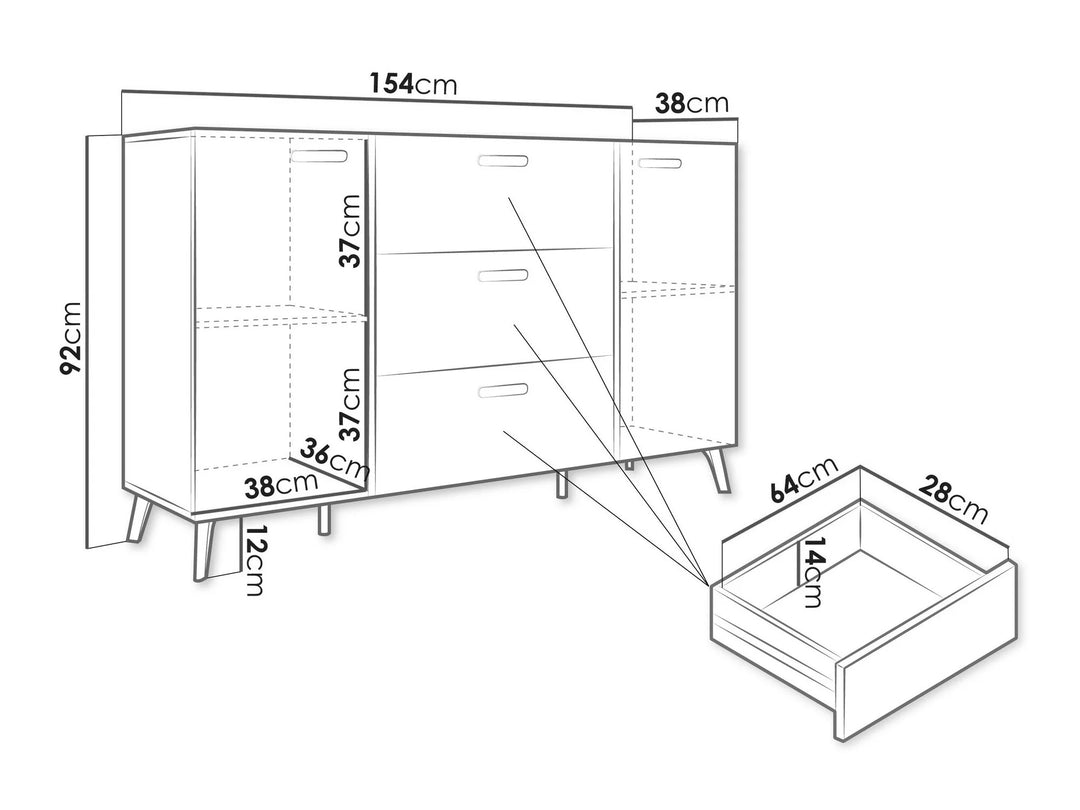 Commode MOBILIER 1 Comfivo Teslomo 109 (Blanc + Blanc brillant)