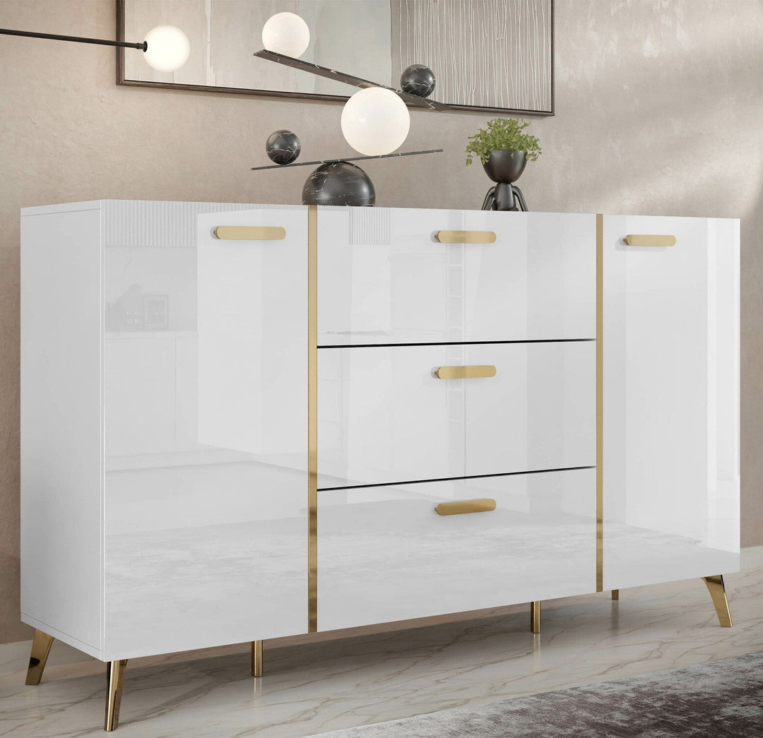 Commode MOBILIER 1 Comfivo Teslomo 109 (Blanc + Blanc brillant)