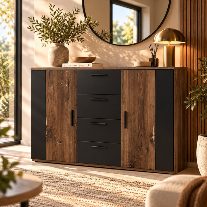 Commode MOBILIER 1 Felelie 102 en chêne foncé cuivré