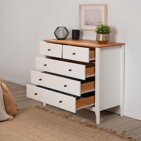 Commode Luca 5 tiroirs Blanc en bois Massif