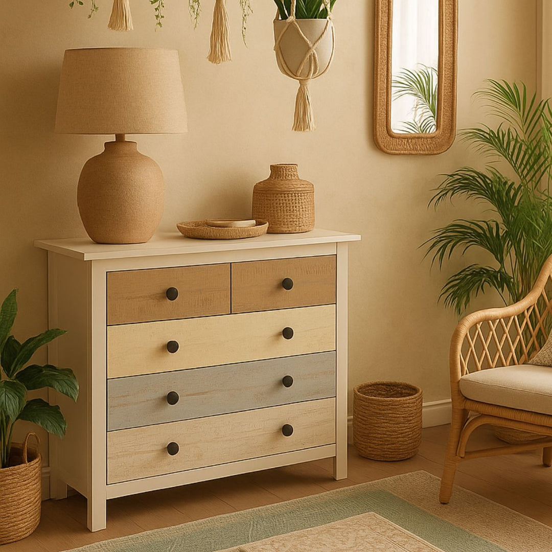 Commode 5 tiroirs MAGDA Blanc/multicolore