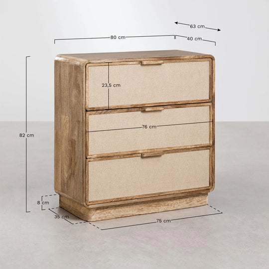 Commode SKLUM Abrams 3 tiroirs 80x40 cm en bois de manguier