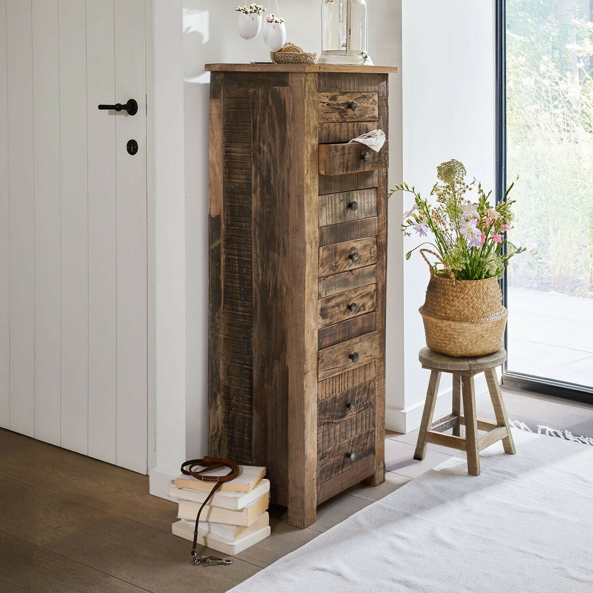 Semainier LOBERON Turell 7 tiroirs bois recyclé — photo produit