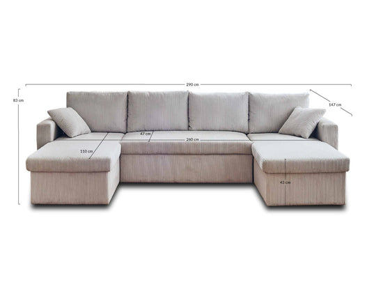 Canapé BEST MOBILIER Cyrus 7 places panoramique velours côtelé Terracotta