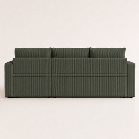 Canapé d’angle CYRUS 4 places convertible avec coffre en velours côtelé vert – Best Mobilier — photo produit