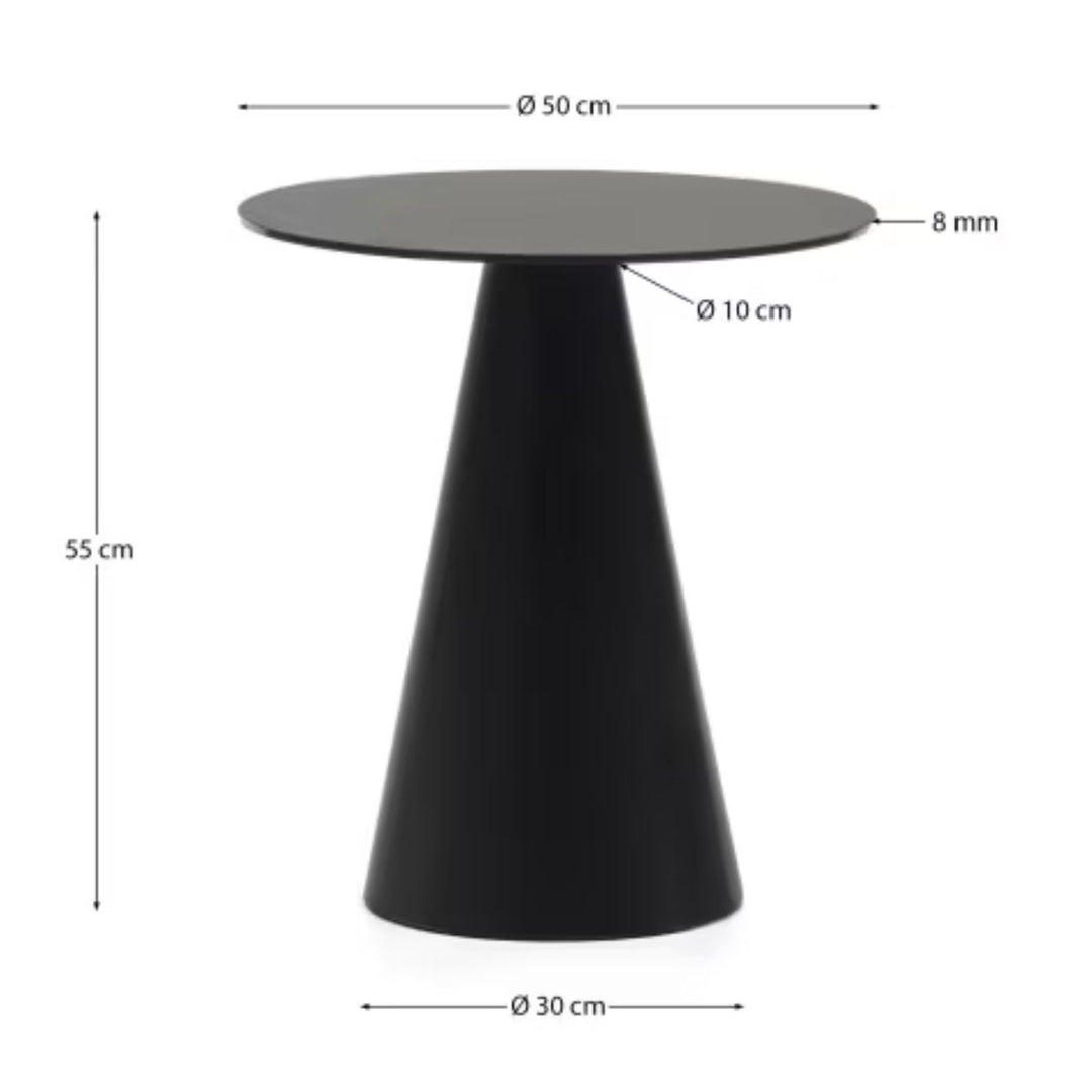 Table d'appoint Wilshire en verre trempé et métal avec finition peinture noir Ø 50 cm Kave Home