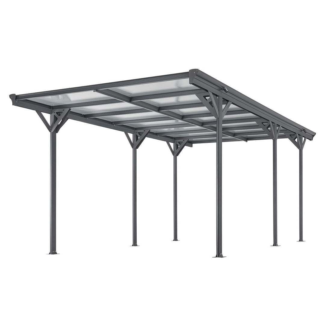 Carport JUSKYS toit plat 5x3m en aluminium gris anthracite