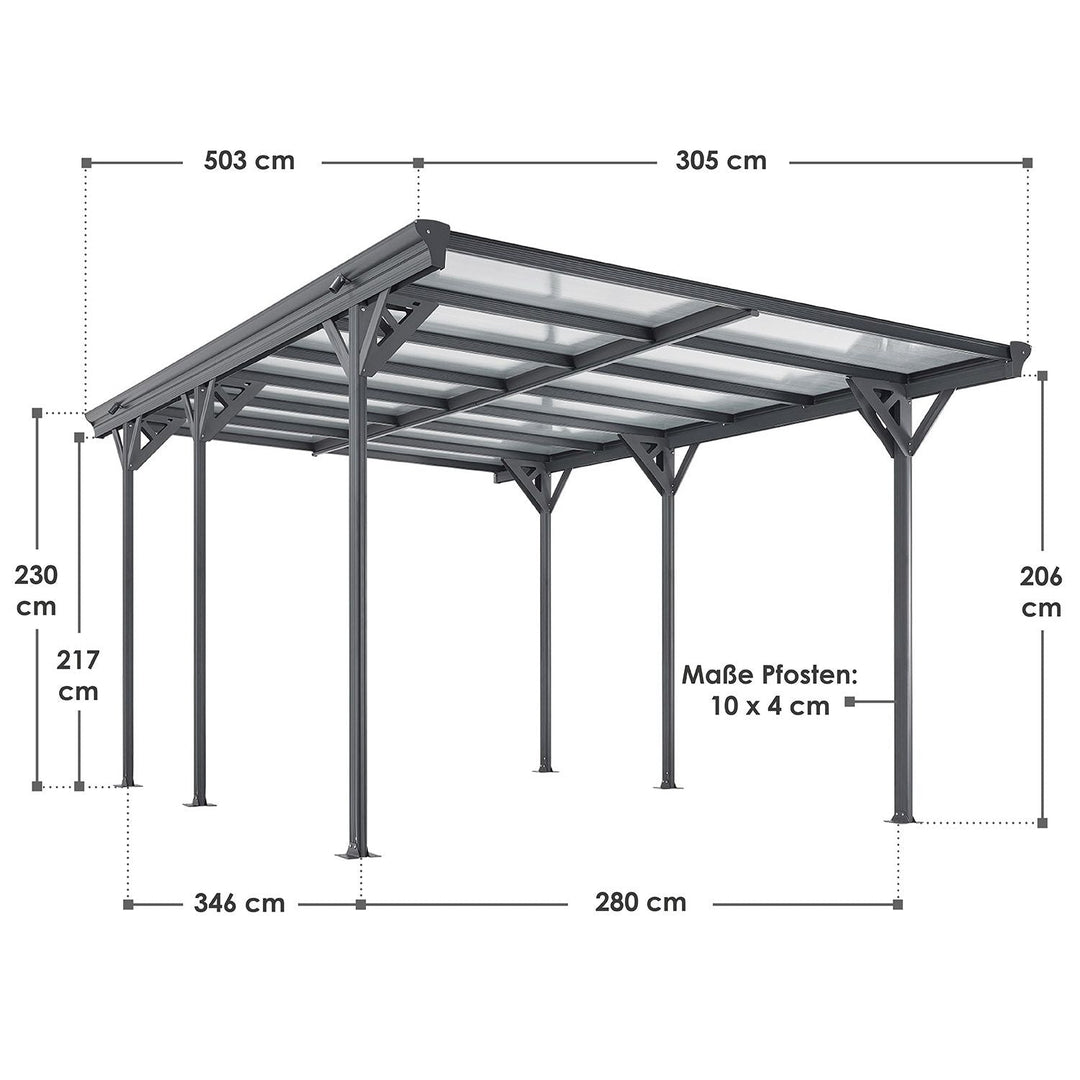 Carport JUSKYS toit plat 5x3m en aluminium gris anthracite