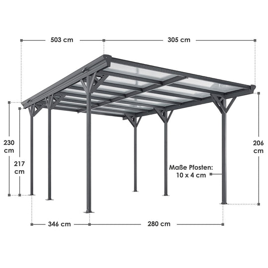 Carport JUSKYS toit plat 5x3m en aluminium gris anthracite