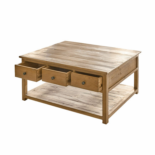 Table basse LOBARON Etienne sapin revalorisé 6 tiroirs