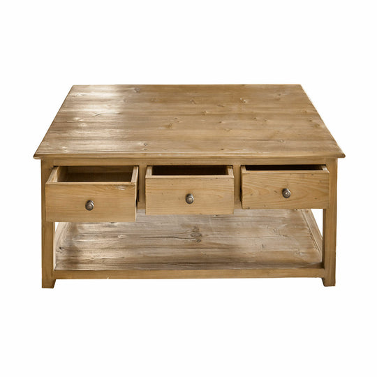 Table basse LOBARON Etienne sapin revalorisé 6 tiroirs