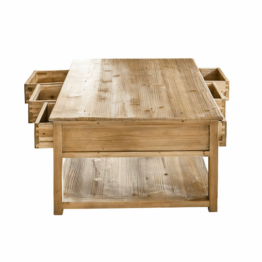 Table basse LOBARON Etienne sapin revalorisé 6 tiroirs