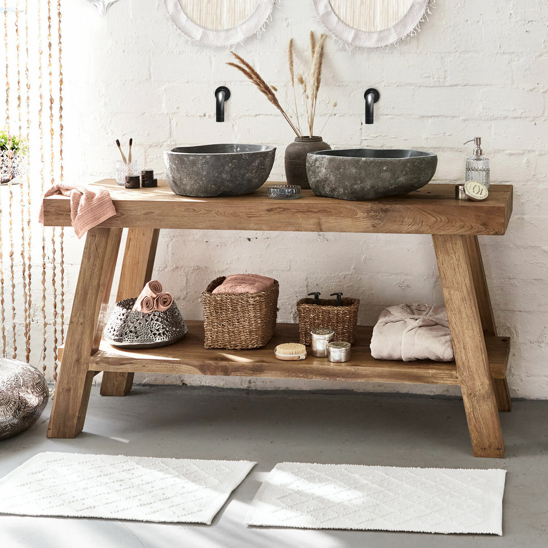 Meuble double vasque LEBERON teck et pierre naturelle