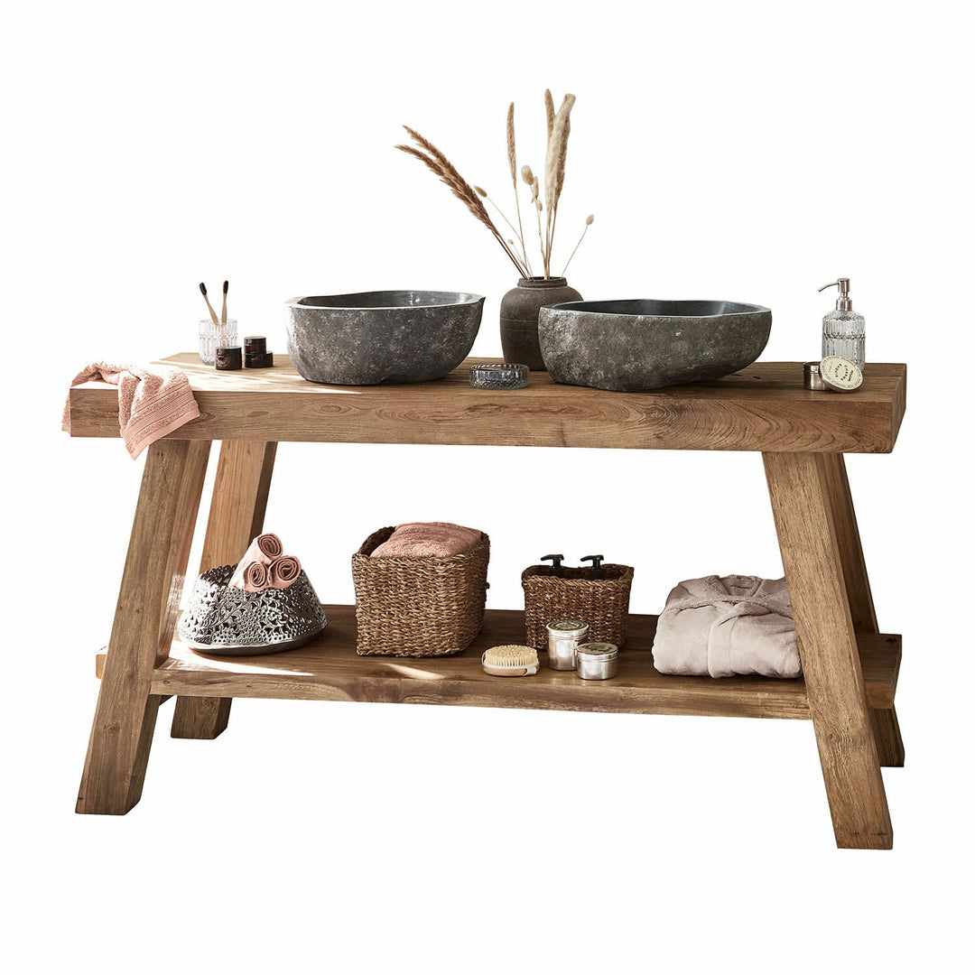 Meuble double vasque LEBERON teck et pierre naturelle