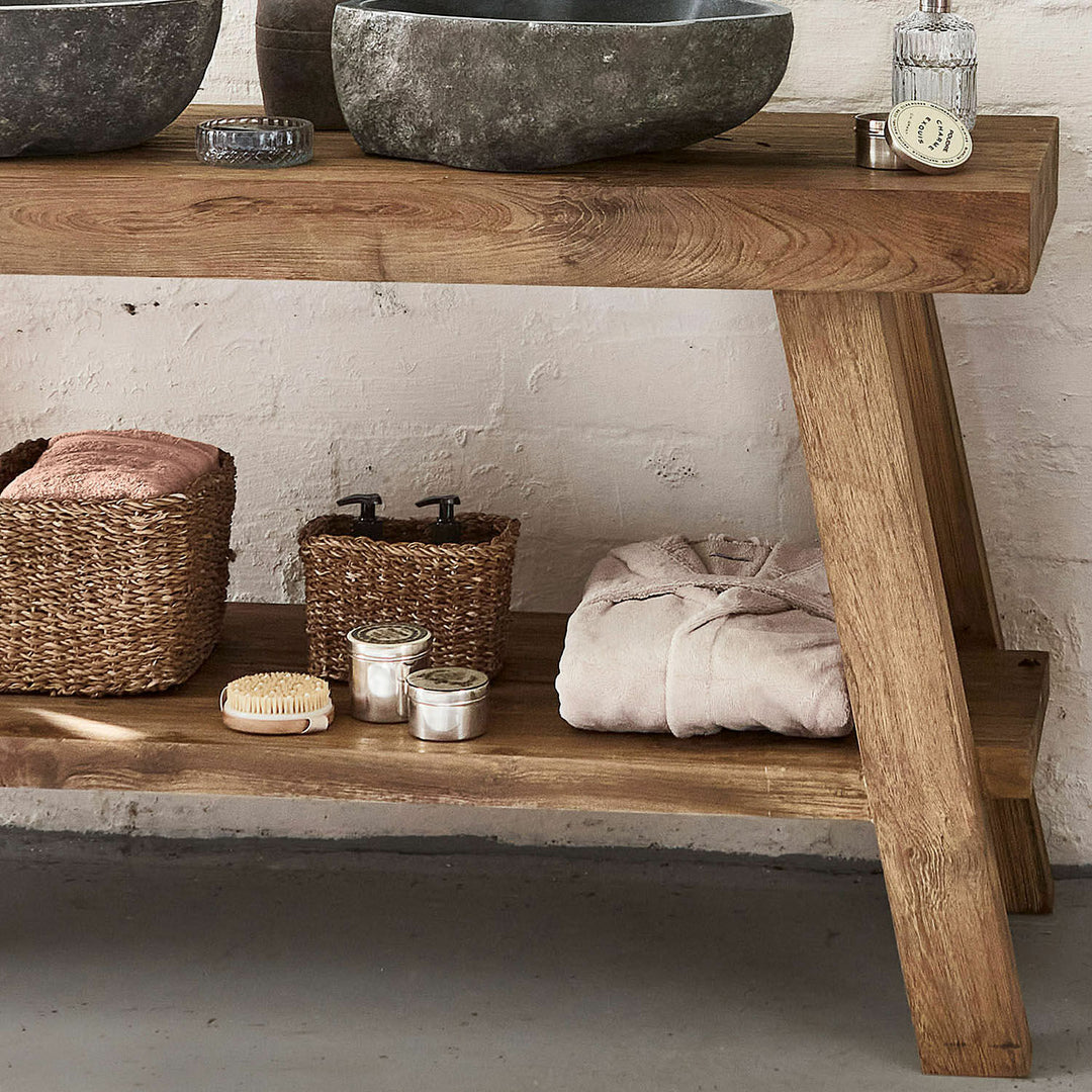 Meuble double vasque LEBERON teck et pierre naturelle