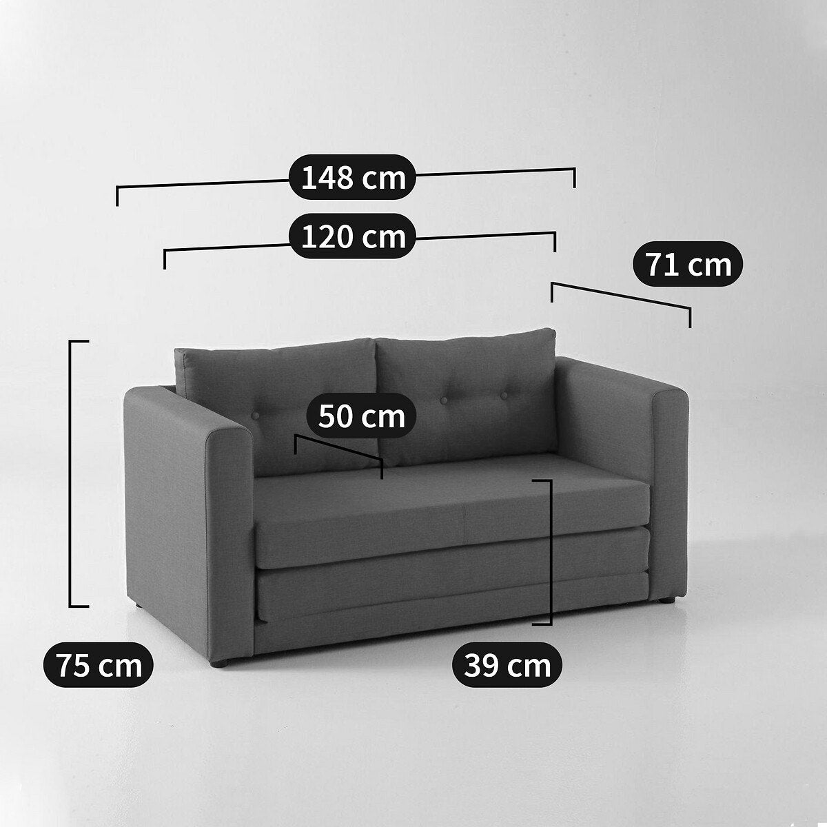 Canapé convertible, tissu texturé, 2 places, Udel SO'HOME