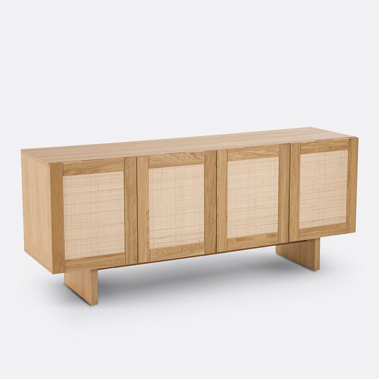 Buffet 4 portes plaqué chêne et cannage, Arty La Redoute Interieurs
