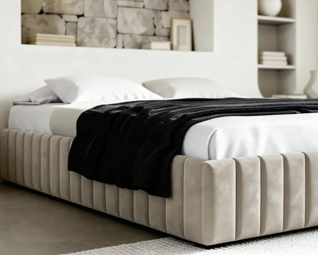 Lit coffre CASANOVA PARIS Elena velours beige 160x200