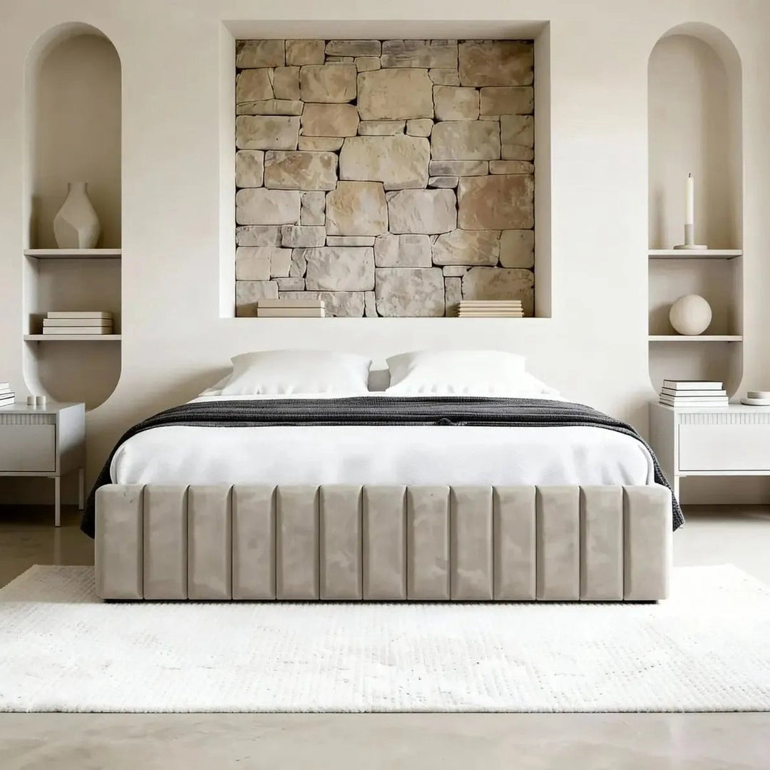 Lit coffre CASANOVA PARIS Elena velours beige 160x200 — photo produit