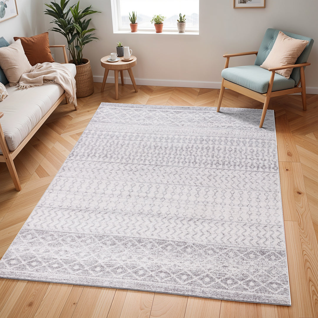 Tapis Scandinave Bohème Gris/Blanc Nice
