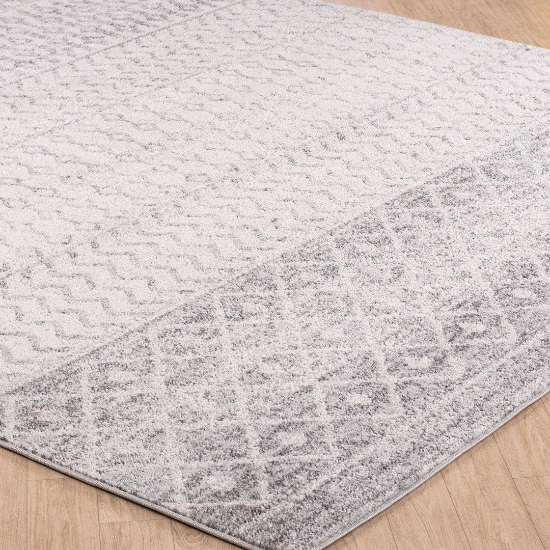 Tapis Rond Scandinave Bohème Gris/Blanc Rond Nice