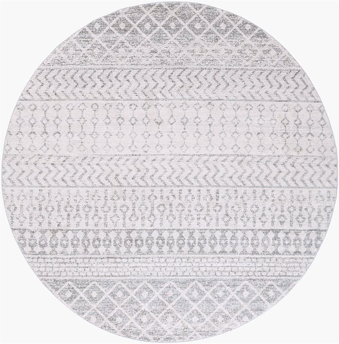 Tapis Rond Scandinave Bohème Gris/Blanc Rond Nice