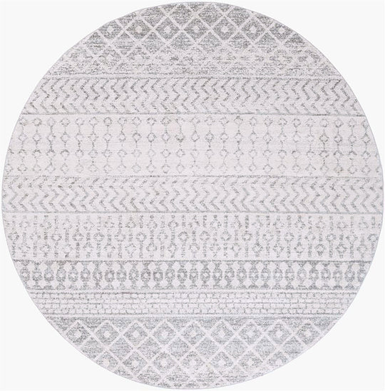 Tapis Rond Scandinave Bohème Gris/Blanc Rond Nice