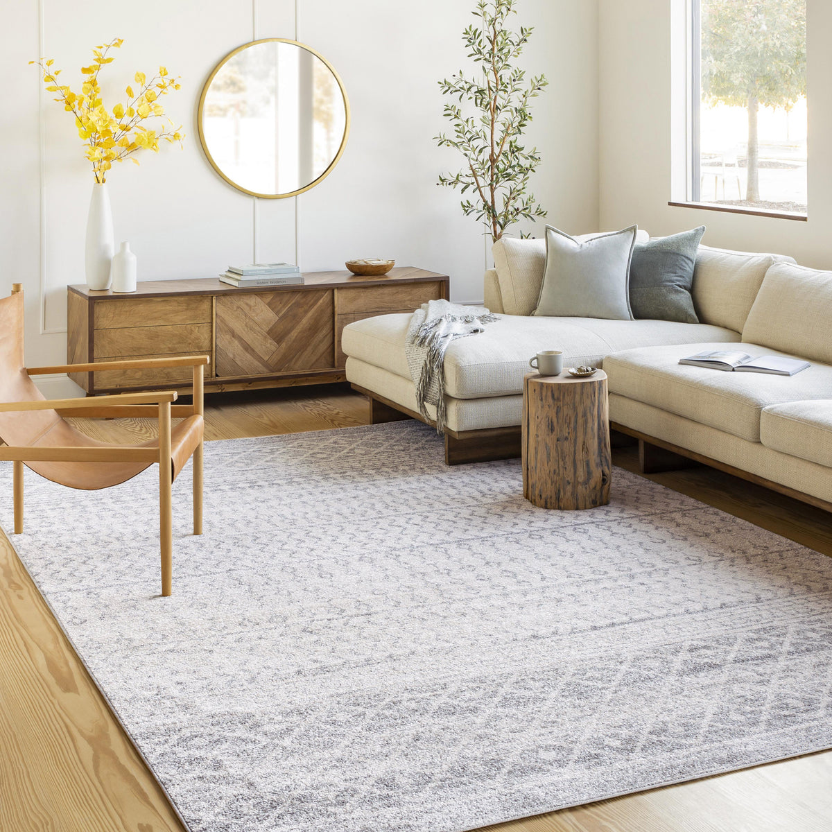 Tapis SURYA Nice scandinave, motif géométrique losanges gris et blanc