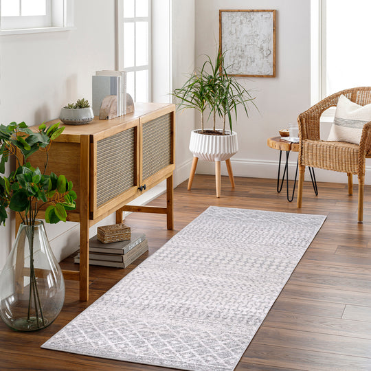 Tapis de Couloir Scandinave Bohème Gris/Blanc Nice