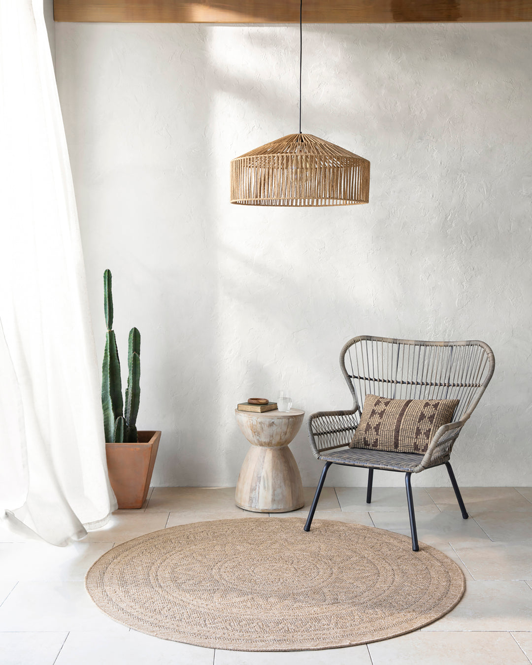 Tapis Rond Extérieur/Intérieur Aspect Jute Beige/Noir Lee