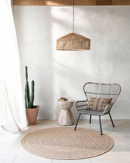 Tapis Rond Extérieur/Intérieur Aspect Jute Beige/Noir Lee