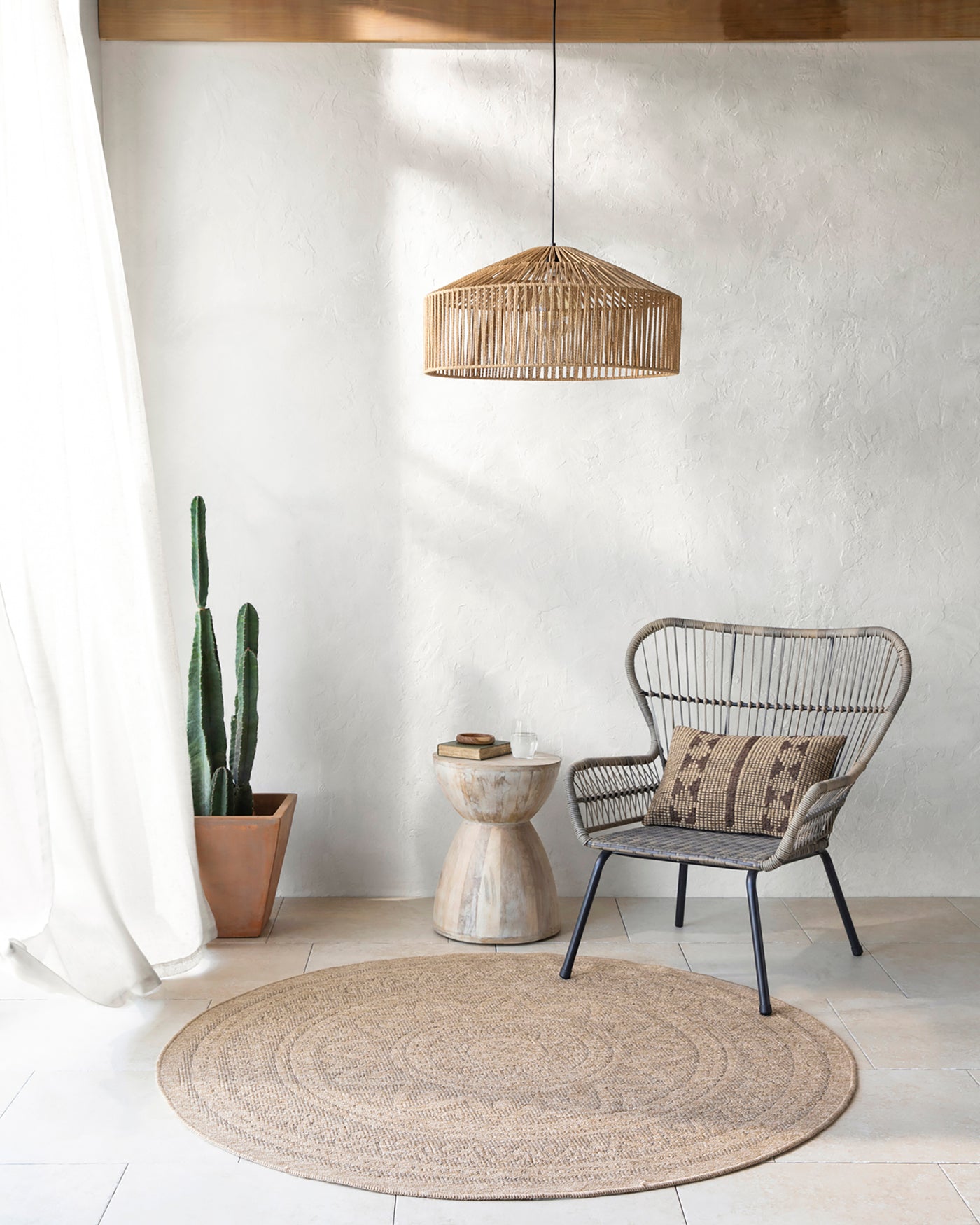 Tapis Rond Extérieur/Intérieur Aspect Jute Beige/Noir Lee